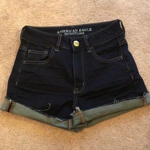 High waisted American eagle dark wash shorts